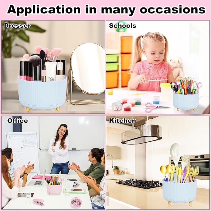 Desk Organizers and Accessories Set with 360-Degree Rotating Pen Holder, Tape Dispenser, Stapler, Staple Remover, 1000 Staples, Tape, Clips Set, Ruler, Scissor, Pen (Blue, 10 Pcs Set)