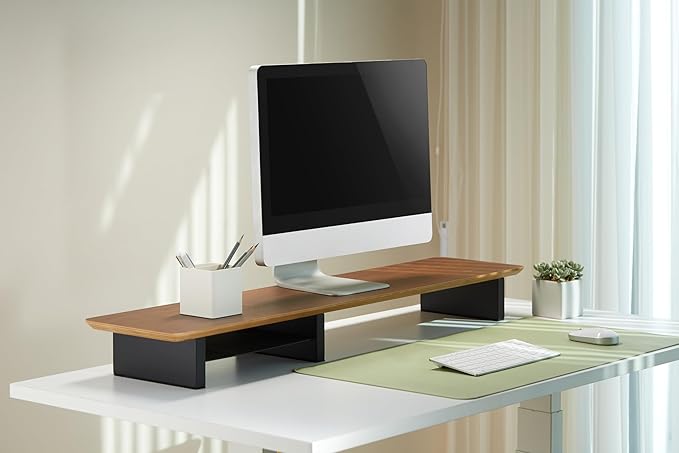 Walnut Monitor Stand for Desk (44 Inch) Large Monitor Stands for 2 Monitors, Desk Shelf for Top of Desk Walnut Monitor Shelf