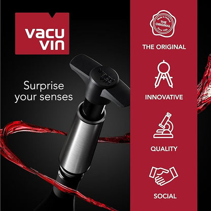 Vacu Vin Original Wine Saver with 2 Vacuum Bottle Stoppers – White Wine Preserver Pump for Red or White Wine – Manual Air Remover System – Airtight Seal – Keep Wine Fresh Longer