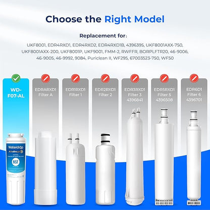 Waterdrop Alkaline UKF8001 Refrigerator Water Filter 4, Enhances pH, Replacement for Whirlpool® EDR4RXD1, EveryDrop® Filter 4, Maytag® UKF8001AXX-750, UKF8001AXX-200,WD-F07,2 Filters