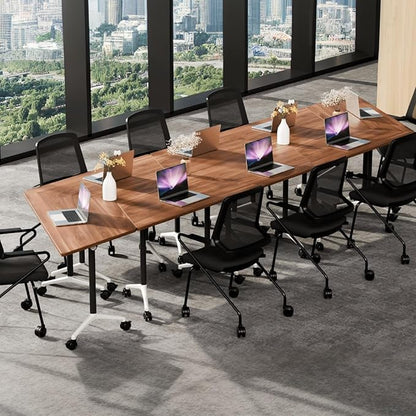 Conference Room Table, 47.2 Inch Folding Conference Tables with Wheels, Modern Office Meeting Table, Easy Flip & Nest Design, Rectangular Seminar Tables with Metal Frame for 2-24 People (K, 4PCS)