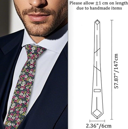 Cotton Floral Ties for Men 2.76" Men's Skinny Tie Linen Flower Printed Neck Tie for Wedding Dating Party