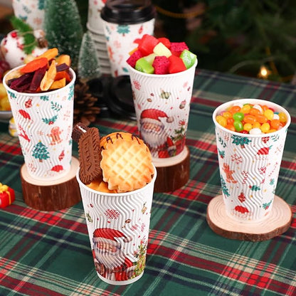 Lamosi 50 Pack 16 OZ Christmas Coffee Cups with Lids, Christmas Insulated To Go Coffee Cups, Hot/Cold Beverages Xmas Winter for Home Office Holiday Party