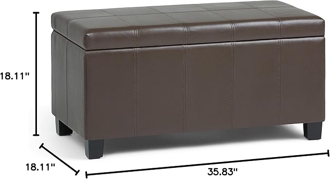 SIMPLIHOME Dover 36 inch Wide Contemporary Rectangle Storage Ottoman Bench in Chocolate Brown Vegan Faux Leather, Assembled, For the Living Room, Entryway and Family Room