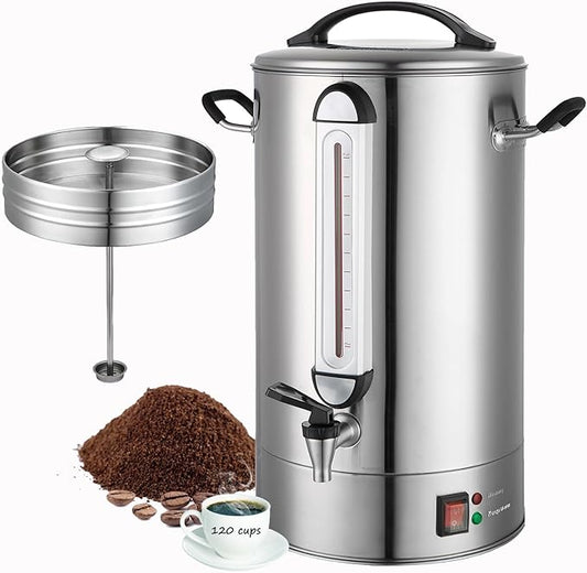 Commercial Coffee Urn | 120 Cup Large Coffee Maker | 20L Stainless Steel Commercial Coffee Machine Quick Brew 1300W | Hot Coffee Warmer Dispenser Double Wall Percolator for Catering, Offices, Church
