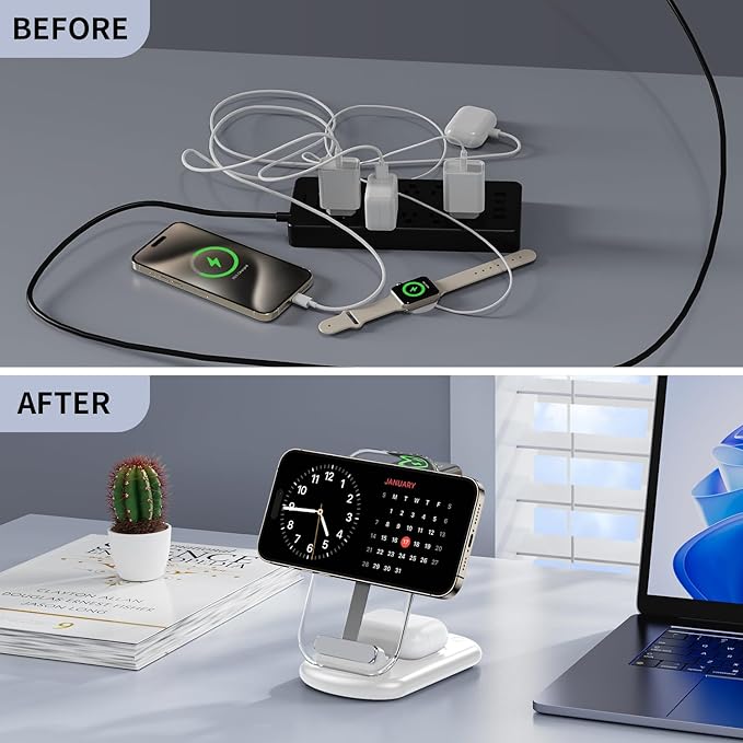 2026 Travel Wireless Fast Charging Station,Magnetic 3 in 1 Charger with Light for iPhone16 15 14 13 12 Pro Max Plus,Apple Watch Series & Air pods 4 3 2 Pro-Gifts for Wife & Husband(Pink)