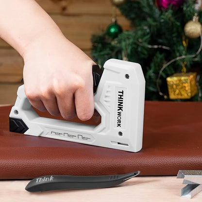 THINKWORK Light Duty Staple Gun - Upholstery Staple Gun for Wood with 1600pcs JT21 Staples 1/4", 5/16", 3/8" and Staple Remover, Fabric Stapler Gun for Crafts, Home Use, Wall, DIY, Lights Decora, Grey