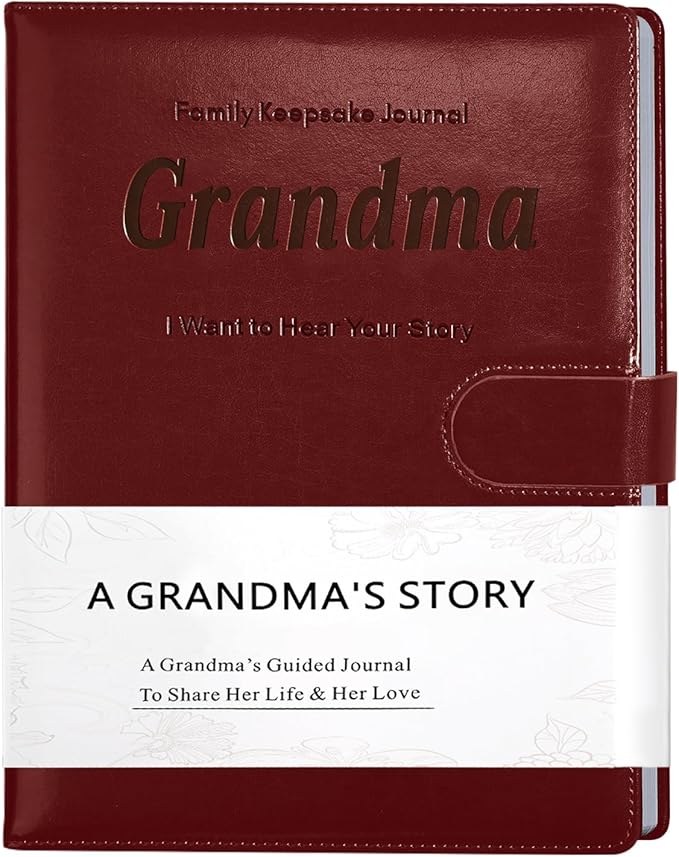 Artmag Grandma's Life Story Journal with 250+ Prompt Questions, Family Keepsake Book Leather Cover for Grandma to Share Her Memories for Birthday Mother's Day Christmas (Red)