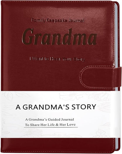 Artmag Grandma's Life Story Journal with 250+ Prompt Questions, Family Keepsake Book Leather Cover for Grandma to Share Her Memories for Birthday Mother's Day Christmas (Red)