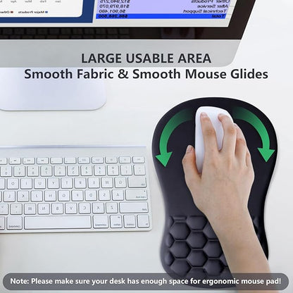 Mouse Pad Wrist Support, Ergonomic Mouse Pad with Wrist Rest, Comfortable Computer Mouse Pad for Laptop, Pain Relief Mousepad with Non-Slip PU Base Black