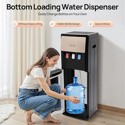 Bottom Loading Water Cooler Dispenser for 5 Gallon Bottles - 3 Temperatures with Hot, Room & Cold Spouts,Overload Protection, Dry Burning Protection,Water Dispenser for Home,Office (Champagne Gold)