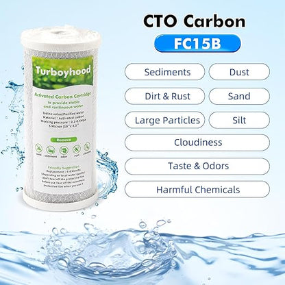 Whole House Water Filter Housing with Activated Carbon Cartridge | Fits 10x4.5" Sediment & Carbon Filters | 1" NPT Ports | Heavy-Duty Pre-Filtration for Well and City Water