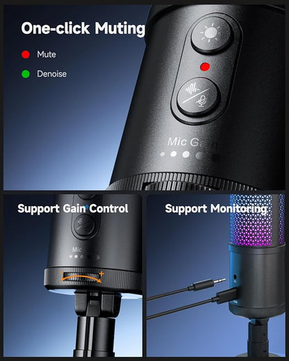 COMICA Ejoy UNI S USB Gaming Microphone for PC, RGB Cardioid Condenser Mic with Tripod Stand, 48kHz/24bit, Noise Cancellation, Streaming Mic for Recording, Podcast, Twitch, Discord, Computer, PS5, PS4