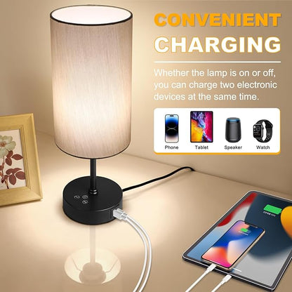 Unicozin 17Inch Table Lamp for Bedroom, Touch Control Bedside Lamp for Reading, 3 CCT & 7 RGB Color Changing, Dimmable Nightstand Lamp for Kids Room Living Room Office, Grey Shade