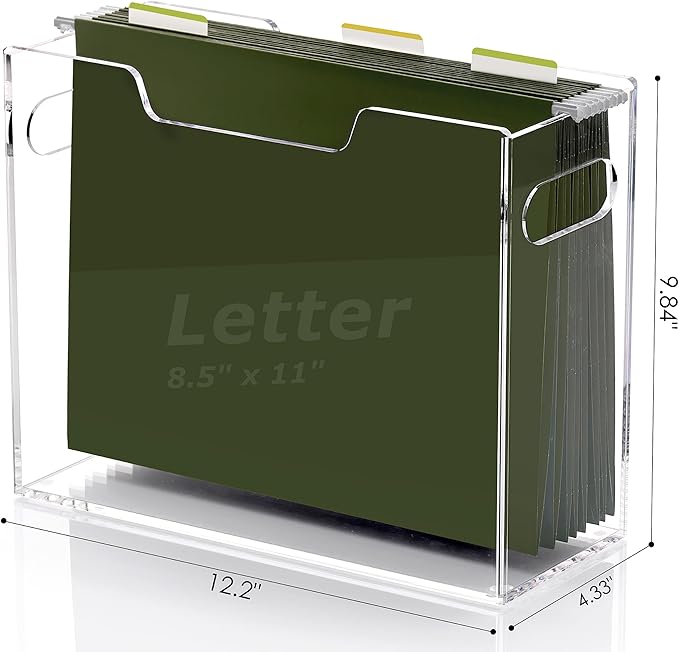 DINGHUO Hanging File Box, Letter Size Acrylic Hanging File Organizer, Clear Portable File Storage Box with Handle, File Folder Holder for Desk Home Office School -1 Pack