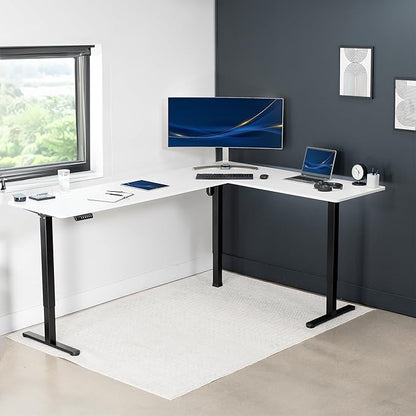 VIVO Electric Corner 84 x 63 inch L-Shaped Standing Desk, Memory Height Adjustment, White Top Black Frame, DESK-E3CTBW-84