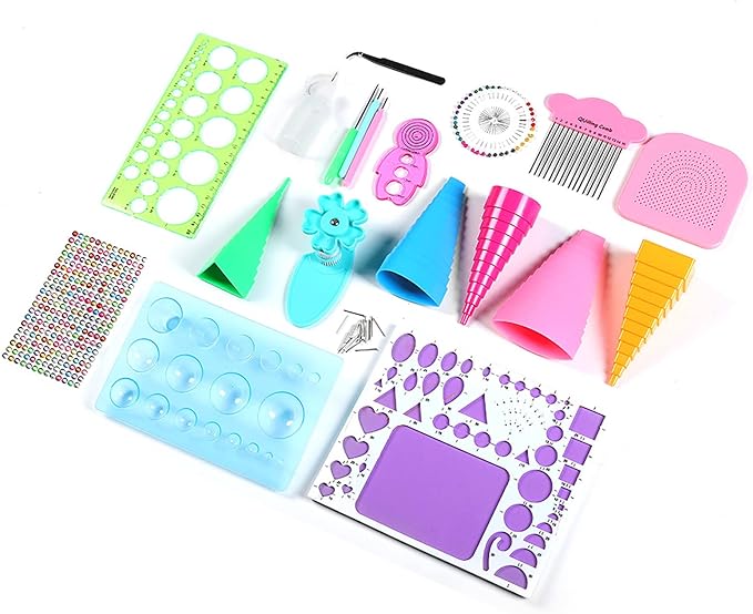 SparkFeng Handmade Paper Quilling Tool Kit, DIY Paper Craft Rolling Kit with Tweezers Beads Needle and Templates, Filigree Paper Craft Accessories for Card Making Scrapbooking Decoration