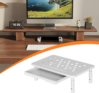 Monitor Stand Riser Desktop Monitor Stand Desktop Organizer Practical Modern 3 Height Adjustable with Storage Drawer for Dorm, White