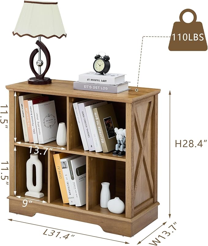 Book Shelf, 5 Cube Storage Organizer, 2-Tier Open Shelf Wooden Bookcase, Freestanding Wood Cube Storage Bookshelf for Bedroom, Living Room, Home Office (Natural Oak)
