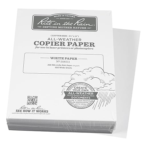 Rite in the Rain Weatherproof Bulk Copier Paper, 8.5" x 11", 20# White, 500 Sheet Pack (No. 208511X)