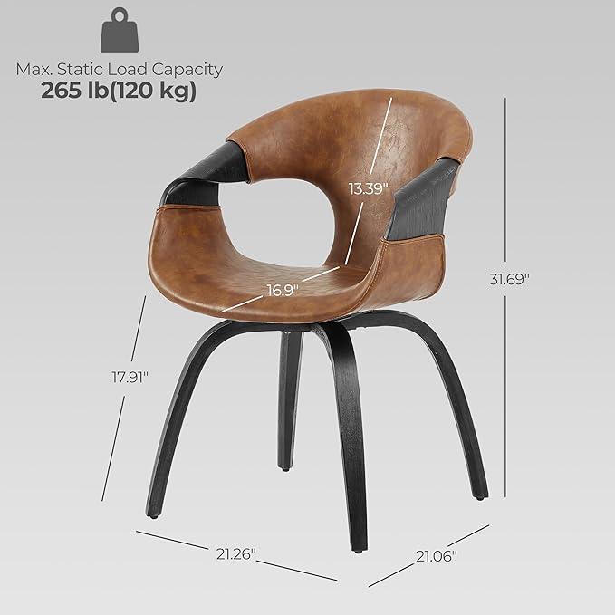 Art Leon Desk Chair No Wheels, Mid Century Modern Office Chair, Faux Leather Upholstered Swive Chair with Wood Legs for Living Room Bedroom, Walnut Bentwood, Brown/Walnut