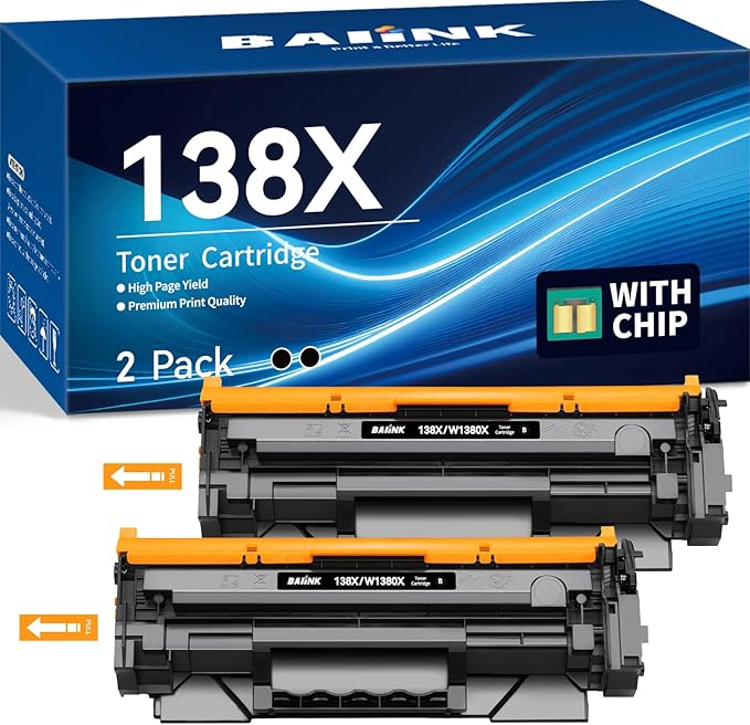 138X (with Chip) High Yield Compatible Toner Cartridges Replacement for HP 138X W1380X 138A W1380A for Pro 3001dw 3001dn MFP 3101fdw 3101fdn Printer (Black, 2-Pack)