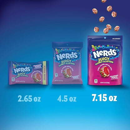 NERDS Juicy Gummy Clusters, Strawberry Punch, Juicy and Gummy Candy, 1 Stand Up Bag, for Snacking and Sharing, 7.15 oz