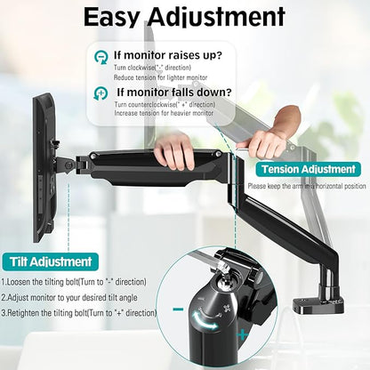 MOUNT PRO Dual Monitor Desk Mount fits 22” to 39” Ultrawide Computer Screen, Holds up to 30.9lbs Each, Fully Adjustable Long Monitor Arm for Two Monitors, Gas Spring Monitor Stand, 100x100 VESA Mount