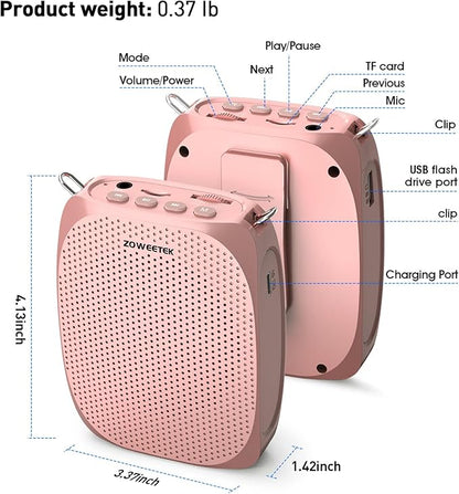 ZOWEETEK Wireless Voice Amplifier with Lavalier Lapel Microphone for Teachers, Mini Portable Speaker and Wireless Clip On Microphone System for Classroom, Meeting, Yoga, Streaming, Group outings