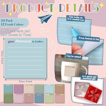 Yinder 24 Pcs Inspirational Sticky Notes Christmas Stocking Stuffers Motivational Sticky Notes Pad Employee Appreciation Gift Bulk for Teacher Nurse Coworker Office 3 x 3''(Appreciation,Morandi Color)