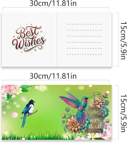 jinglinhh 12pcs Hummingbird Sunflower Diamond Art Painting Greeting Cards with Envelopes, DIY Card Making Kits for Adults, Diamond Art Christmas Cards for Birthday Holiday Postcards Craft Gifts