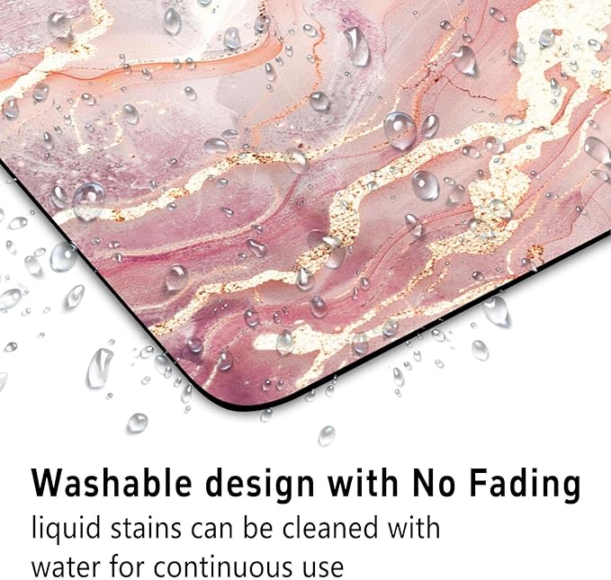 Pink Gold Marble Patterns Desk Mat, Large Gaming Mouse Pad Non-Slip Rubber Base with Stitched Edges, Waterproof Protection for PC Laptop Home Office Desk Decor (8x9in)