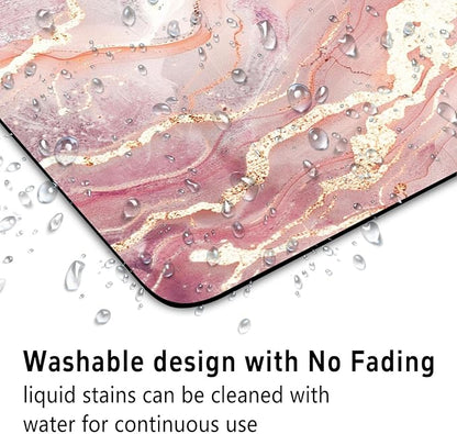 Pink Gold Marble Patterns Desk Mat, Large Gaming Mouse Pad Non-Slip Rubber Base with Stitched Edges, Waterproof Protection for PC Laptop Home Office Desk Decor (12.5x10.5in)