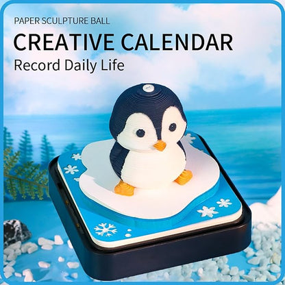 3D Time Piece Calendar 2026 DIY Calendars Tear Away Carving Art 3D Memo Pad Calendar With LED Lights sculpture artsy pads calendar notepad for Desktop Decor-Penguin