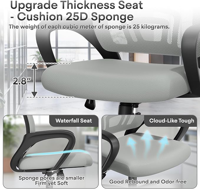Athena Collection Office Chair - 330Lbs, 2 Packs Breathable Mesh Desk Chair Thickness Cushion with Lumbar Support & Armrest, Rolling Swivel Adjustable Tilt Lock for Home Office/Gaming, Bedroom Study