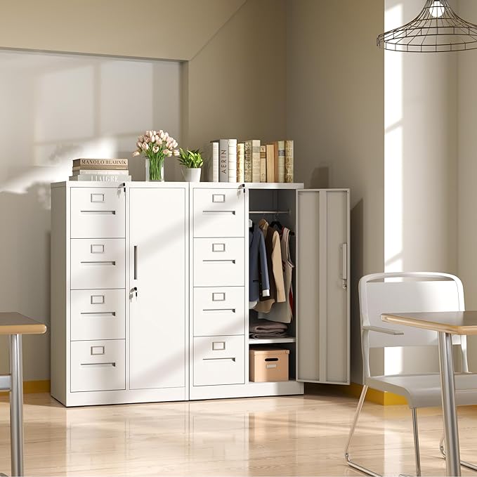 4 Drawer File Cabinet with 1 Door,Metal Storage Locker Cabinets for Employees,Home Office Filing Cabinets for Legal/Letter Size Files,Assembly Required