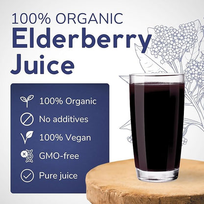Organic Elderberry Juice Box 101.4 Fl Oz | Pure Fruit Juice, Not From Concentrate | Organic, Vegan, Non-GMO | No Added Sugar, Easy-Pour Tap Packaging