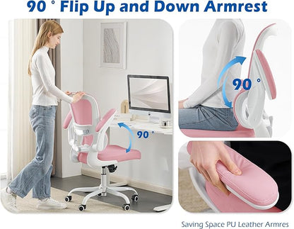 TRALT Ergonomic Office Chair - Desk Chair with Adjustable Lumbar Support Computer Chair - Mesh Comfy Chair with Flip-up Armrests - Gaming Chairs for Adults Home Office (Leather, Pink)