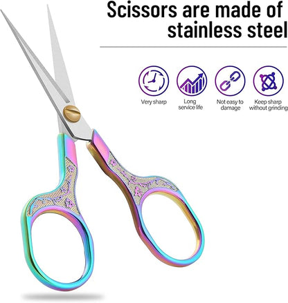 Professional Embroidery Scissors 5 Inch - Surgical-Grade Stainless Steel Blades & Engraved Handles with Leather Sheath for Precision Sewing, Crafting