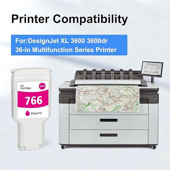 766 Ink Cartridge Magenta P2V90A 766 M DYE Ink Replacement for 766 Ink Cartridge for DesignJet XL 3600 3600dr Series Printer Ink 1-Pack 300ml