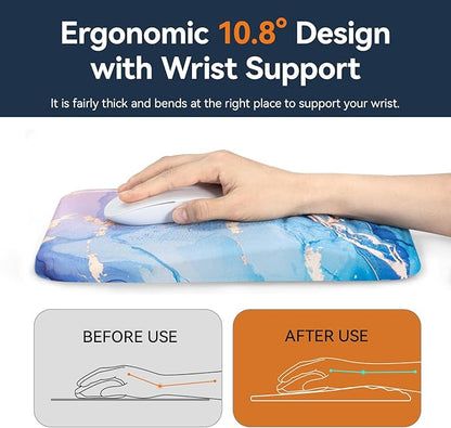 Ospelelf Mouse Pad with Wrist Rest Ergonomic Comfortable Pain Relief Mousepad Wrist Support for Computer Blue Marble