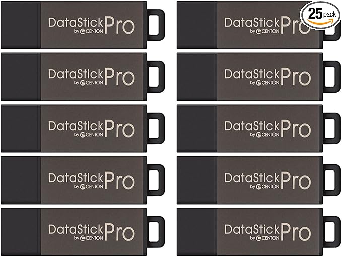 4GB DataStick Pro by Centon, 25 Pack, USB 2.0 Flash Drive Memory Stick for Storage and Backup