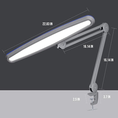 Neatfi XL 2,200 Lumens LED Task Lamp, 20W, 182 SMD LEDs, 23-Inch Ultra-Wide, 4 Brightness Levels, 3 Light Modes, Dimmable, Eye-Caring, Glare-Free (CCT with Clamp, Silver)
