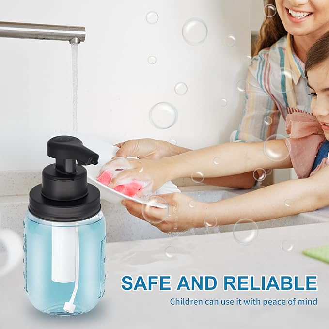 12 oz Automatic Touchless Foam Glass Soap Dispenser, Rechargeable Hands Free Liquid Mason Jar Soap Dispenser with Electric Sensor Pump, Refillable Lotion Bottle for Bathroom Kitchen Countertop