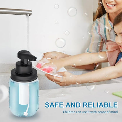 12 oz Automatic Touchless Foam Glass Soap Dispenser, Rechargeable Hands Free Liquid Mason Jar Soap Dispenser with Electric Sensor Pump, Refillable Lotion Bottle for Bathroom Kitchen Countertop