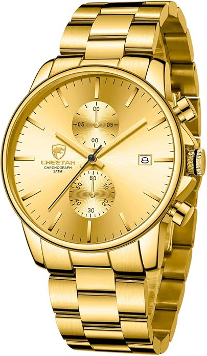 GOLDEN HOUR Fashion Business Mens Watches with Stainless Steel Waterproof Chronograph Quartz Watch for Men, Auto Date