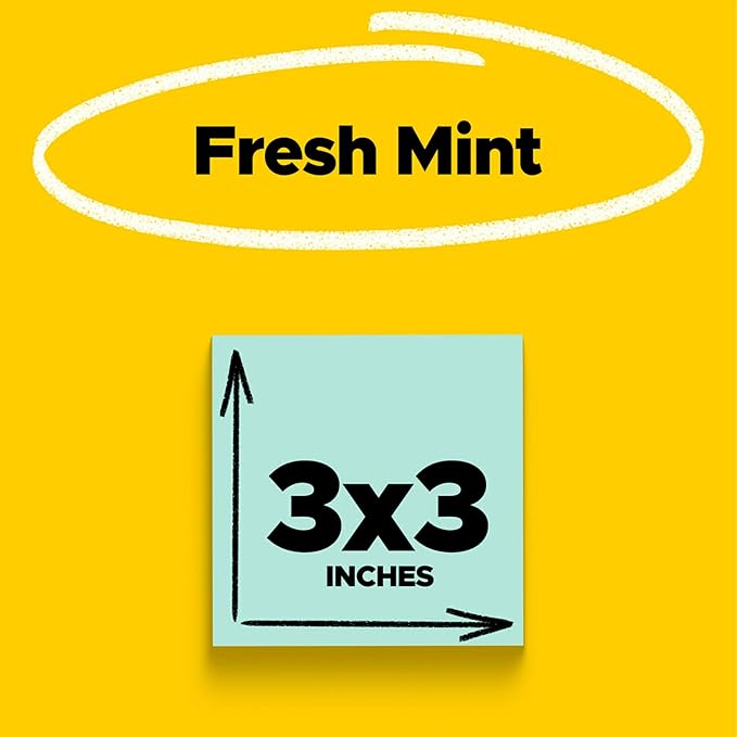 Post-it Super Sticky Notes, 5 Sticky Note Pads, 3 x 3 in., School Supplies, Office Products, Sticky Notes for Vertical Surfaces, Monitors, Walls and Windows, Fresh Mint