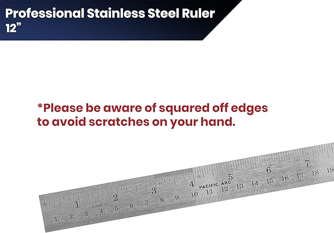 Pacific Arc 12 Inch Stainless Steel Ruler with Inch/Metric Conversion Table