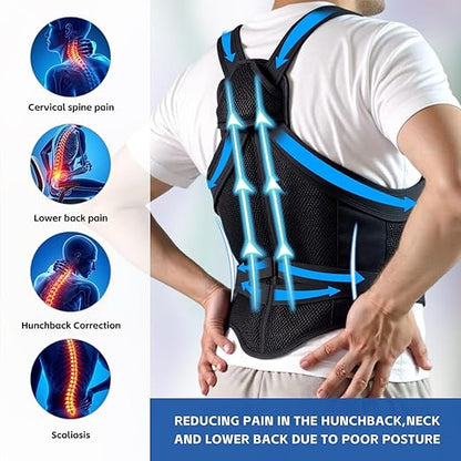 Back Brace Posture Corrector for Men & Women, Upgraded Full Back Support with Adjustable Shoulder Straightener and Waist Support Straps, Breathable Back Brace for Office Work, Long Sitting & Daily Wear, Comfortable Posture Support for Upper & Lower Bac...