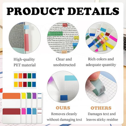500 Pieces Sticky Index Tabs, Writable & Repositionable Page Markers, 2 Inch File Tabs for Notebooks, Books, Binders, Folders, Tab Dividers Stick On, 10 Colors, 21 Sets (Vibrant, 500pcs)
